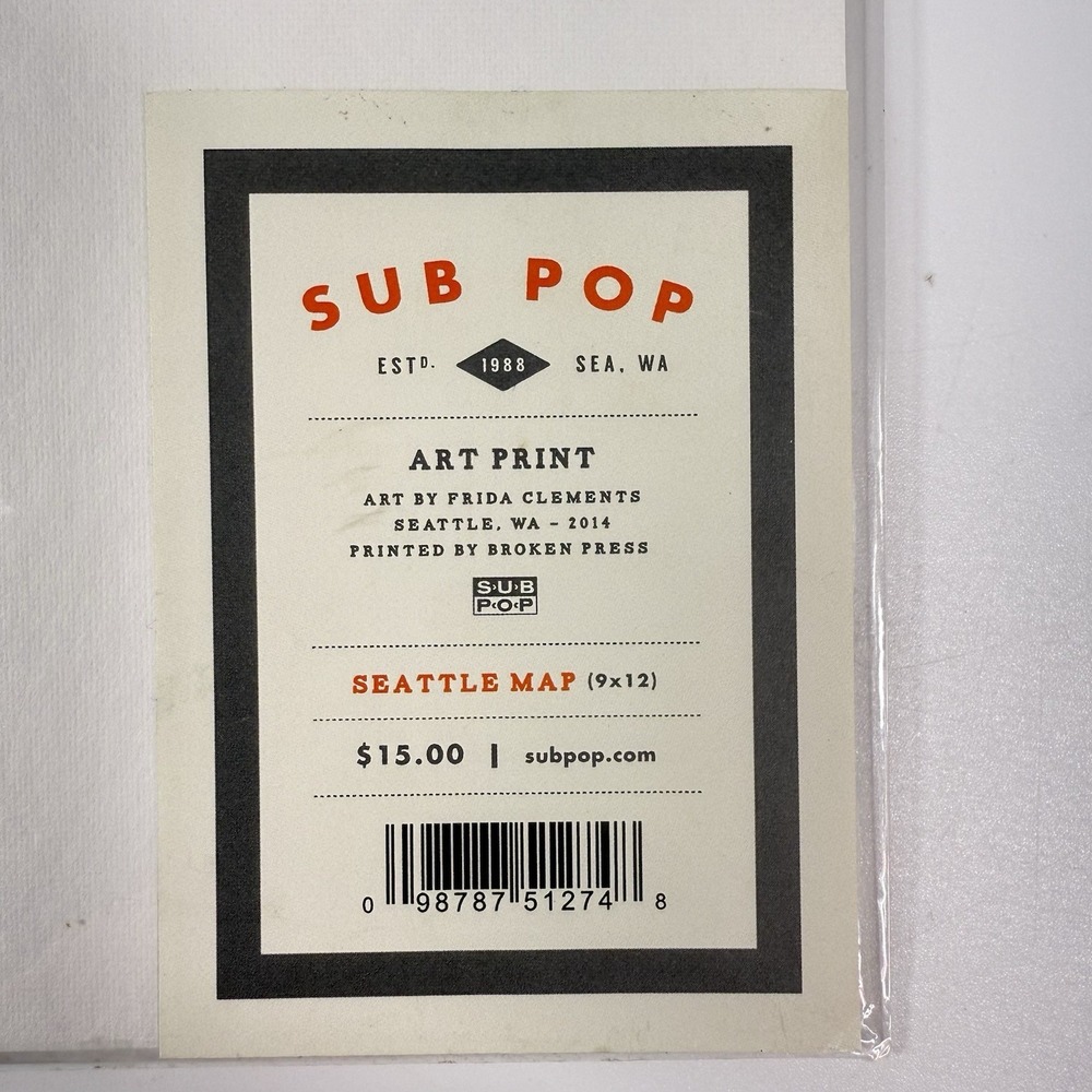 Seattle Map 9x12 Poster by Frida Clements 2014 SubPop Art Print Broken Press‎ - Picture 3 of 4